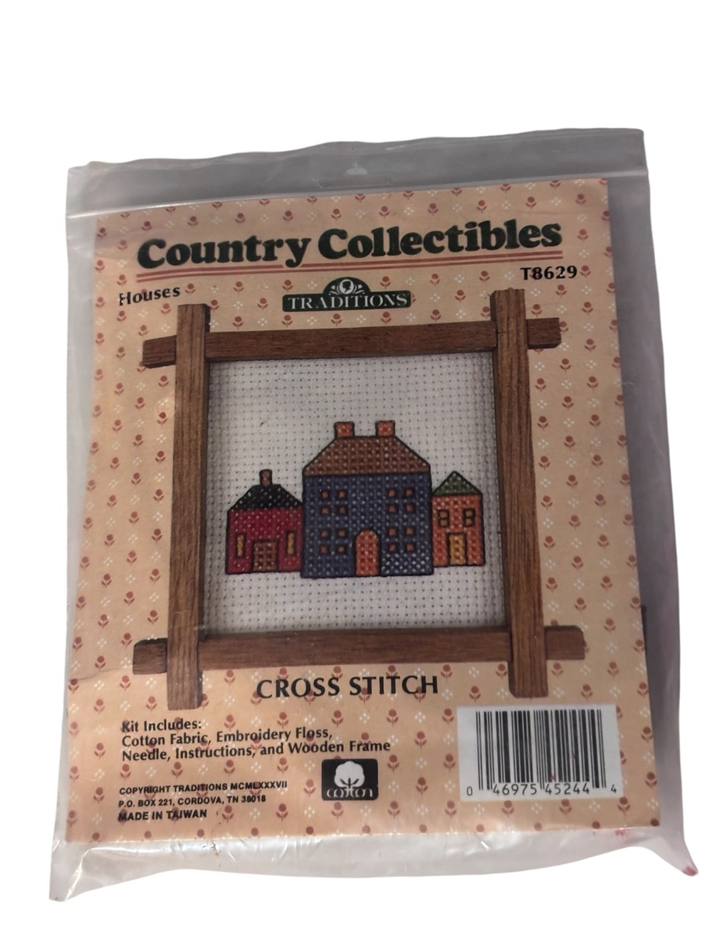 Vtg Traditions Mini Cross Stitch Kit Country Collectibles T8629 Houses w/Frame